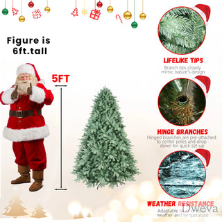 4FT Blue-Green Tint Christmas Tree with 592 PE+PVC Tips – Unique Full-Bodied Tree with Hinged Branches, Easy Assembly, Stable Metal Stand, Eye-Catching Holiday Decor Dweva