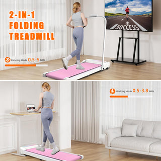 Under Desk Treadmill, Walking Pad, 2 in 1 Portable Treadmill with Handle Remote Control LED Display, Walking Jogging Machine for Home Office Use Pink