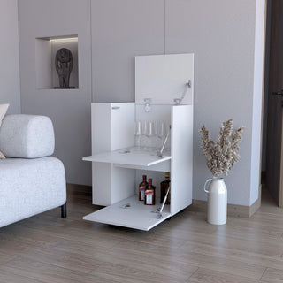 FM FURNITURE Logan Bar Cart with Two Cabinets and Open Shelves, White Dweva