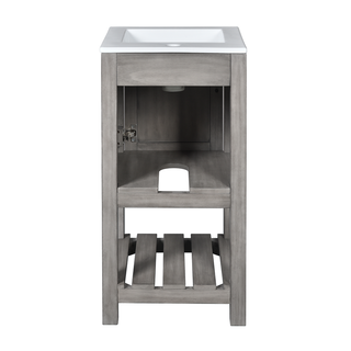 16" Bathroom Vanity Sink Combo for Small Space, Bathroom Sink Cabinet with Rectangular Ceramic Basin, Bathroom Vanities Cabinet with 1 Door and 1 Open Shelf Dweva