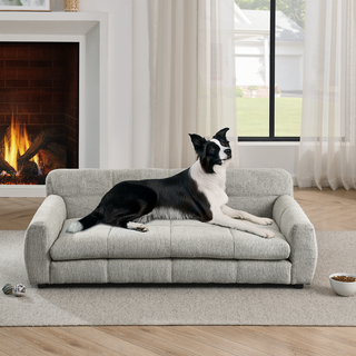 Soft and comfortable pet bed for big and oversized dogs, durable elevated dog sofa bed, comfortable dog sofa, modern and fashionable linen fabric dog sofa-Beige Dweva