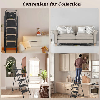 4 Step Ladder, Folding Step Stool with Non-Slip Wide Pedals, Soft Handle, Non-Slip Feet, Sturdy Steel Construction, 440 lb Capacity Steel Ladder, Suitable for Home & Office Dweva