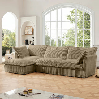 Slipcovered Fluffy Sofa - 3 Seat with Ottoman Dweva