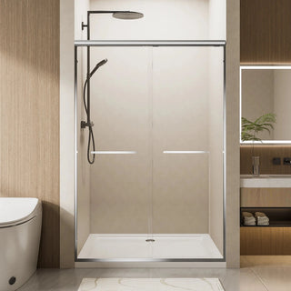 60" W x 72" H Chrome Aluminum Frame Double Sliding Shower Door with 1/4" (6mm) Nano-Coated Clear Tempered Glass and Dual Stainless Steel Handles Dweva
