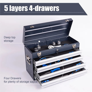 Heavy Duty Metal Tool Box, 21-inch, Portable Metal Tool Box with 4 Drawers, Small Tool Chest with EVA Liners, Ball Bearing Slide Drawers Locking & Powder Coated Finish, Multi-Function Tool Organizer Dweva