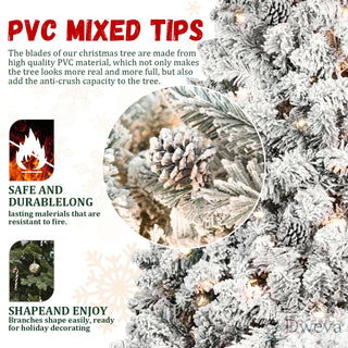 5FT Flocked Christmas Tree with 300 UL Lights and 27 Natural Pine Cones – Snowy PVC Tips, 600 Tips, Hinged Structure, Stable Metal Stand, Easy Setup Dweva