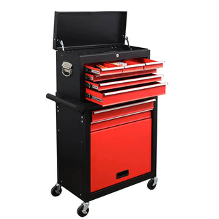 eight-drawer large capacity rolling toolbox, detachable cabinet storage toolbox with wheels and drawers, detachable toolbox with lock for workshop mechanical garage BLACK+RED Dweva