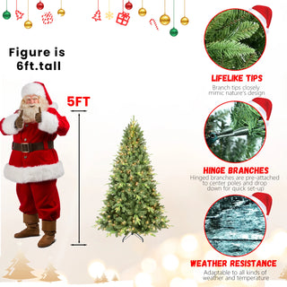 6FT Pre-Lit Christmas Tree with 350 UL Warm White Lights – Classic Green Tree with 1339 PE+PVC Tips, Hinged Branches for Easy Setup, Sturdy Metal Stand, Realistic Full Look Dweva