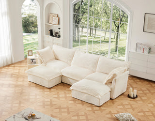 Slipcovered Fluffy Sofa - 3 Seat with 2 Ottoman Dweva