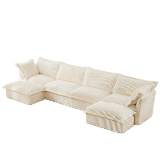 Slipcovered Fluffy Sofa - 4 Seat with 2 Ottoman Dweva