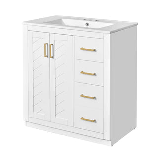 30'' Bathroom Vanity with Ceramic Sink Combo, Solid Wood Frame Bathroom Storage Cabinet, Freestanding Vanity Set with 3 Drawers& Soft Closing Doors Dweva