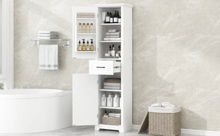 Tall Bathroom Storage Cabinet, Freestanding Storage Cabinet with Two Doors and Adjustable Shelves, Door Shelve Design, MDF Board with Painted Finish, White Dweva