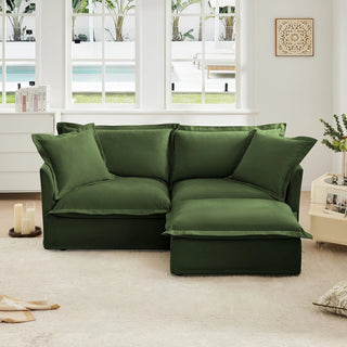 Slipcovered Fluffy Sofa - 2 Seat with Ottoman Dweva