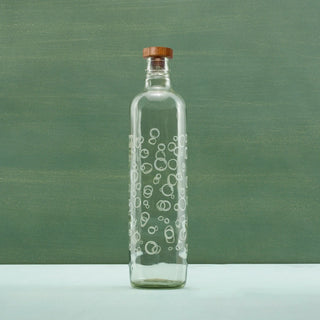 Bubbles Glass Water Bottle with Wooden Stopper-750 ml Dweva