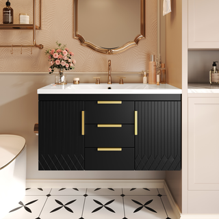 36'' Wall Mounted Bathroom Vanity with Resin Sink, Floating Bathroom Storage Cabinet with 2 Drawers, Solid Wood Bathroom Cabinet (Same as N710S236003B) Dweva