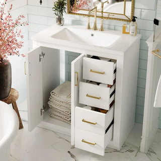 30'' Bathroom Vanity with Ceramic Sink Combo, Solid Wood Frame Bathroom Storage Cabinet, Freestanding Vanity Set with 3 Drawers& Soft Closing Doors Dweva