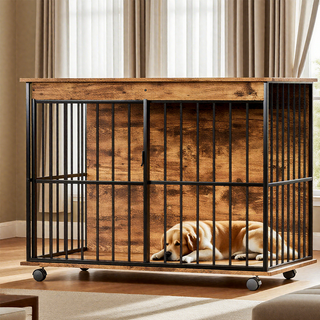Dog Crate Furniture , Large Dog Cage Furniture with Tray for Medium Large Dogs, Wooden Dog Kennel Furniture Dweva
