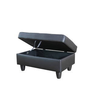 Black Faux Leather Storage Ottoman