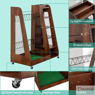 Golf Bag Organizer for Garage, Premium Wooden Golf Clubs Storage Rack Fit 2 Golf Bags, Golf Trunk Organizer for Car Garage Club Shed Basement,Brown Dweva
