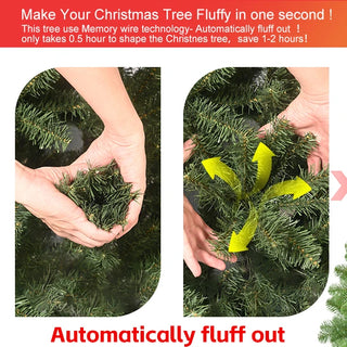 7ft Christmas Tree with Memory Wire, 1064 Tips Hinged Artificial PVC Tree, Easy Setup Green Xmas Tree for Indoor Holiday Decoration Dweva