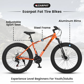 S26109 Elecony 26 Inch Fat Tire Bike Adult/Youth Full Shimano 21 Speed Mountain Bike, Dual Disc Brake, High-Carbon Steel Frame, Front Suspension, Mountain Trail Bike, Urban Commuter City Bicycle Dweva