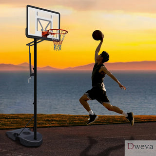 Portable Basketball Hoop for Youth Adults & Kids,Adjustable Height 6.89 ft to 10.01 ft,34 inch Backboard with Rebound System, Indoor/Outdoor Basketball Goal with Water/Sand Base, Wheels for Easy Move Dweva