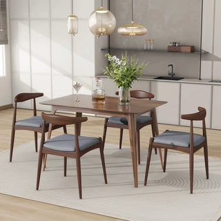 Set of 2 Rubberwood Dining Chairs with Ergonomic Backrest & Comfort Cushions, Walnut+Light Gray (same sku: 59296.00FDBEI) Dweva