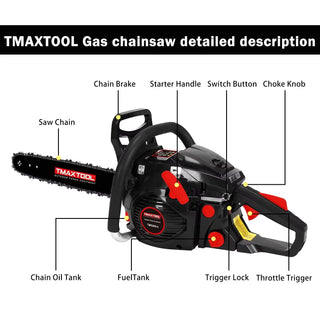 TMAXTOOL 62cc Powerful 20 inch Gas Chainsaw with 2 Stroke - Perfect for Pruning, Limbing, and Sawmill Operations-black Dweva