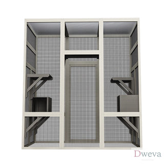 Large Outdoor Gray Wooden Catio – Solid Wood Cat Enclosure with 5 Platforms & 2 Resting Boxes, UV-Resistant & Waterproof Outdoor Cat House Shelter Playpen Dweva