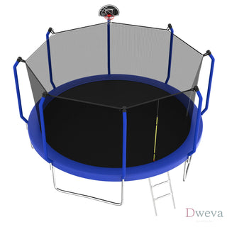 12FT Trampoline with Basketball Hoop, ASTM Approved Reinforced Type Outdoor Trampoline with Enclosure Net Dweva