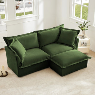 Slipcovered Fluffy Sofa - 2 Seat with Ottoman Dweva