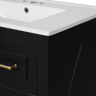 30'' Bathroom Vanity with Ceramic Sink Combo, Free Standing Single Vanity Set with 3 Drawers, Solid Wood Frame Bathroom Storage Cabinet, Black Dweva