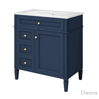 30'' Bathroom Vanity with Top Sink, Modern Bathroom Storage Cabinet with 2 Drawers and a Tip-out Drawer, Single Sink Bathroom Vanity Dweva