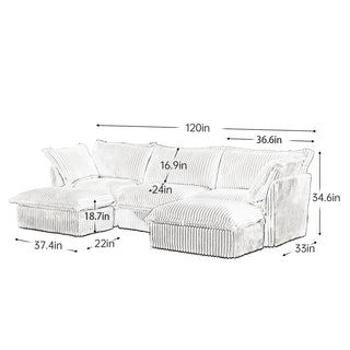 Slipcovered Fluffy Sofa - 3 Seat with 2 Ottoman Dweva