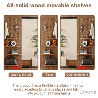 Wall Mounted Full Length Mirror, Full Body Mirror with Shelf, Full Body Mirror with Hook Wall Mounted Mirror with Multifunctional Design Panel, Bedroom/Living Room/Entrance Walnut (47.6*15.7in) Dweva