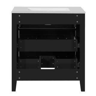 30'' Bathroom Vanity with Ceramic Sink Combo, Free Standing Single Vanity Set with 3 Drawers, Solid Wood Frame Bathroom Storage Cabinet, Black Dweva
