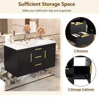 36'' Wall Mounted Bathroom Vanity with Resin Sink, Floating Bathroom Storage Cabinet with 2 Drawers, Solid Wood Bathroom Cabinet (Same as N710S236003B) Dweva