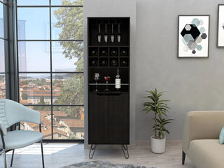 Sheffield H Bar Cabinet, Eight Bottle Cubbies, Two Glass Shelves Dweva