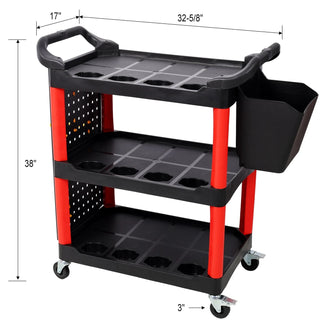 3 Tier Rolling Auto Detail Cart With Wheels,With Bucket & Panel & Hook,for Detailers Garage, Workshop, Repair Shop, Storage Tool,Red&Black Dweva