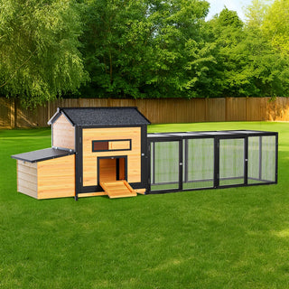118" Large Wooden Chicken Coop Outdoor Hen House with Nesting Box, Leak-Proof Pull-Out Tray, Asphalt Roof & Free-Range Doors – Secure Poultry Cage for Backyard Farm Use Dweva