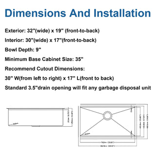 33 Undermount Workstation Sink-33 x 19 Inch Undermount Stainless Steel Kitchen Sink 18 Gauge, Handmade R10 Radius 10 Inch Deep Undermount Single Bowl Sink with Accessories Dweva