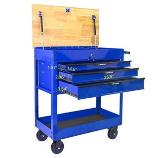 3 DRAWERS MULTIFUNCTIONAL TOOL CART WITH WHEELS AND WOODEN TOP-Blue Dweva