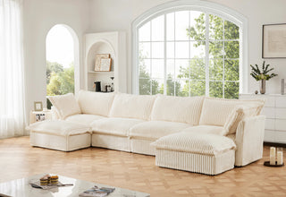 Slipcovered Fluffy Sofa - 4 Seat with 2 Ottoman Dweva