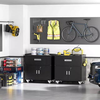Metal garage cabinets, rolling tool cart boxes with wheels (black) Dweva