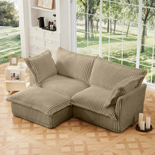 Slipcovered Fluffy Sofa - 2 Seat with Ottoman Dweva