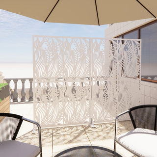 Metal Privacy Screens W3.8Ft X H6Ft Outdoor and Indoor Divider with Free Standing Decorative Privacy Screen for Balcony Patio Garden Room Divider, White Leaf Shape Dweva