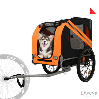 Large Folding Bike Trailer for Dogs – 66LB Capacity All-Terrain Pet Carrier, Durable Steel Frame for Cycling, Jogging, Camping & Outdoor Adventures, Black-Orange Dweva