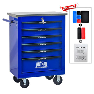 6 Drawers Multifunctional Tool Cart with Wheels,Metal Rolling Tool Cart Storage for Garage Workshop Warehouse Repair Shop--With Stainless Steel Roof- BLACK&BLUE Dweva