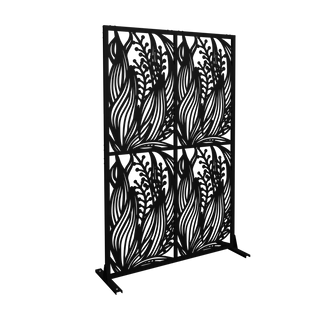 Metal Privacy Screens W3.8Ft X H6Ft Outdoor and Indoor Divider with Free Standing Decorative Privacy Screen for Balcony Patio Garden Room Divider, Black Leaf Shape Dweva