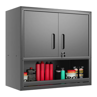 Metal Wall-Mounted Tool Storage Cabinet with Locking Door and 1 Shelf 1 Opened Drawer for Garage Warehouse,Office,Assembly Required Dweva